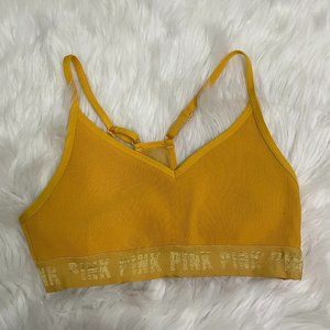 Victoria Secret Pink Mustard Yellow No Padding Strappy Sports Bra  Medium